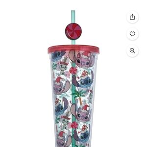 BRAND NEW- Lilo & Stitch Christmas Tumbler w/ Lid & Topper Straw